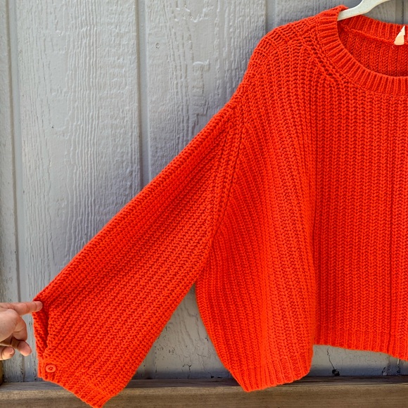 Anthropologie Moth orange red cropped knit sweater - Picture 5 of 9
